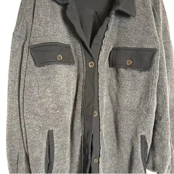Free People Ruby Button Up Oversized Shirt Jacket Shacket Charcoal Gray Black XL - Picture 7 of 14